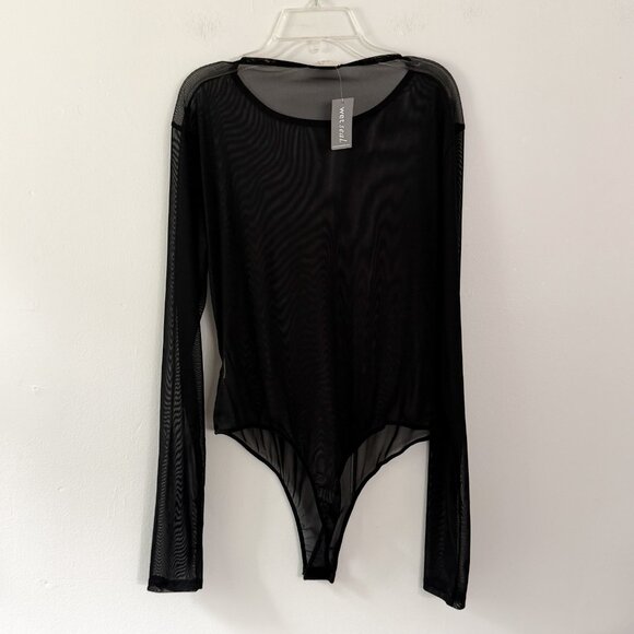 wet seal NWT // black sheer mesh longsleeve bodysuit XL - Picture 6 of 6